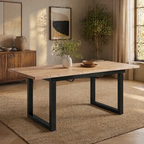 Table extensible 140/180 x 80 x 75 cm, style industriel, MDF, chêne et noir HAVRYA (1/5)
