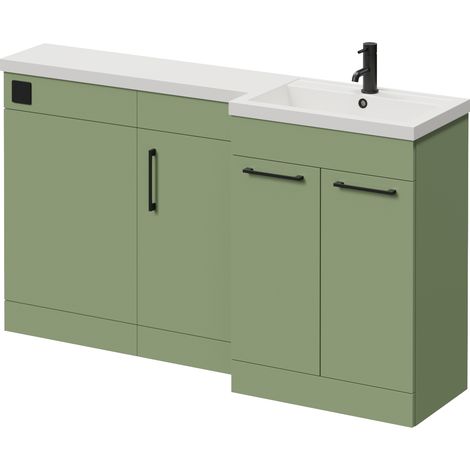 Napoli 390 Olive Green 1500mm 3 Door Vanity Unit Toilet Suite with Right Hand Square Lucia Basin - 1500mm - Matt Black 160mm HandleWithout Kingston Toilet Pan