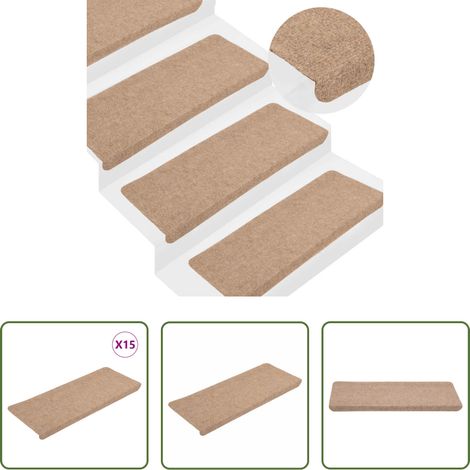 vidaXL Tapis de marches - Tapis d'escalier auto-adhésifs 15 pcs 65x24,5x3,5 cm Beige (1/5)