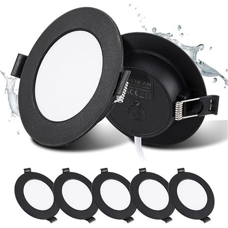 Pack de 5 focos LED empotrables, negro, 5W, blanco frío 6000K, orificios (1/5)