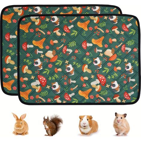 Lot de deux tapis de cage à motif de champignons verts, adaptés aux petits animaux tels que les lapins, les hamsters et les souris. (1/5)