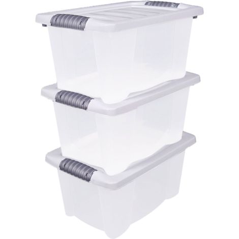 Kunststoff Stapelbox mit Deckel 40 x 30 cm - 3er Set / jeweils 14 Liter - Aufbewahrungsbox mit Griff - Spielzeugkiste Lagerbox Multibox Allzweckbox Storage Box Universal Kiste