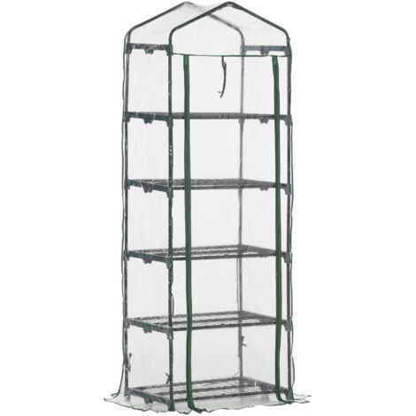 Outsunny Serre de jardin PVC avec étagères 5 niveaux, serre de balcon, bâche renforcée 135 g/m², châssis en acier, porte zippée enroulable, pour légumes plantes fleurs, 69 x 49 x 193 cm, tran (1/5)