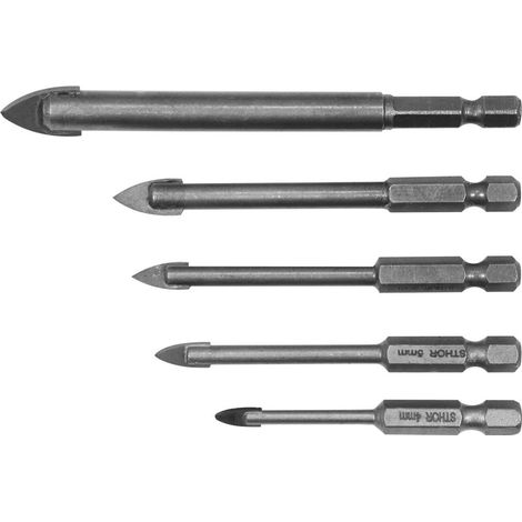 Sthor 21709 - Juego de 5 brocas para vidrio y cerámica, de 4 a 10 mm, hexagonal, ideal para perforaciones de precisión. (1/5)