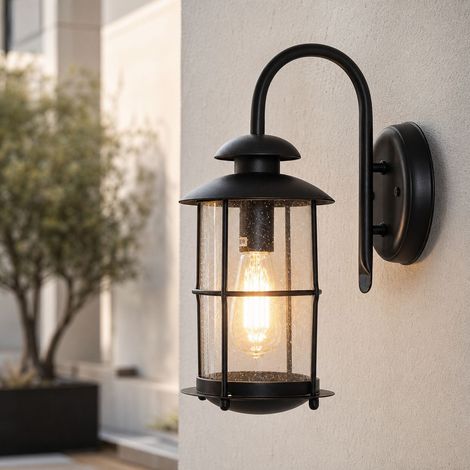 Applique murale extérieure étanche IP65 en aluminium et verre, avec ampoule LED Edison 4W lumière chaude, design bambou noir ou bronze (1/4)