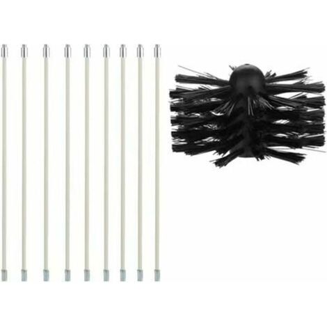 Kit spazzola per camino, strumento per la pulizia del camino, kit spazzola per spazzacamino contiene 9 aste flessibili (40 cm) e 1 testina per spazzacamino (100 mm) per stufe a pellet (1/4)