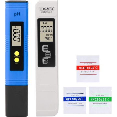 Tester di qualità dell'acqua, pH elettronico, TDS ed EC, calibrazione automatica, TDS pH EC temperatura 3 in 1 per piscine, acquari, sistemi ad osmosi inversa, laboratori. (pHmetro blu + penna bianca  (1/5)