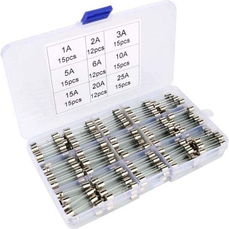 Assorted 126-Piece Glass Fuse Kit, 6 x 30mm Glass Cartridge Fuses, Fast Blow Car Fuses, Fast-Blow Glass Fuses (AMP 1A 2A 3A 5A 6A 10A 15A 20A 25A) (1/5)