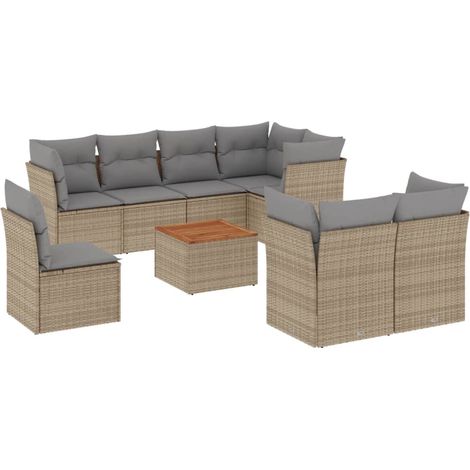 Set de sofás de jardín 9 pzas con cojines ratán sintético beige vidaXL (1/4)