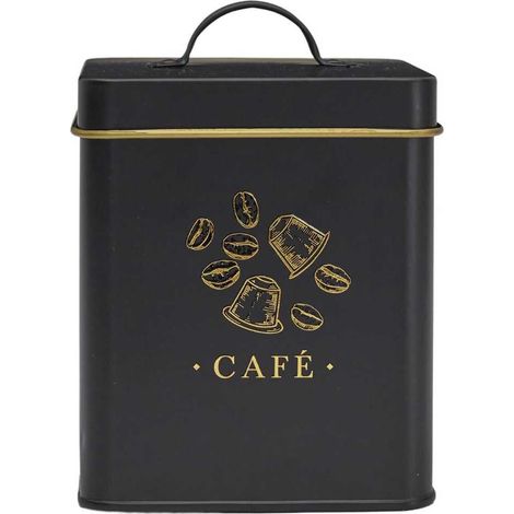 Boîte de rangement en métal noir et doré pour café - LUXOR