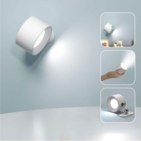 Lámpara de pared interior LED táctil con puerto de carga USB, 3 niveles de brillo y 3 temperaturas de color ajustables, brazo rotativo de 360° (1/5)