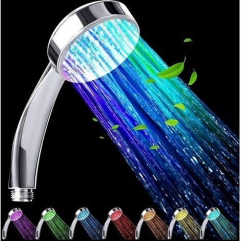 Soffione doccia a LED monoblocco, soffione ad alta pressione con cambio automatico a 7 colori, soffione universale per casa, hotel, bagno, cromato - Crezuo (1/4)