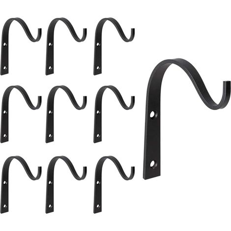 Confezione da 10 robusti ganci in metallo nero per appendere cesti - ganci curvi per piante, mangiatoie per uccelli o lanterne (1/5)