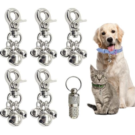 Clochette Chien pour Collier, 5 Pièces en Alliage de Zinc Argenté avec Pendentif Triple Grelot pour Chien et Chat, 1 Barillet en Laiton (1/5)