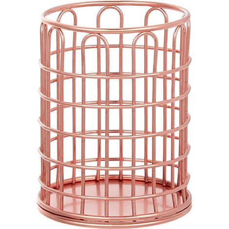 Support Pinceaux Maquillage Panier Rangement Métal Rose Or Pour Bureau Salle De Bain - 1 Pièce (1/5)