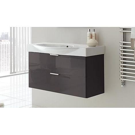 Meuble sous-vasque + vasque en céramique EBSI anthracite brillant 2 tiroirs 970x590x380/490 (1/5)