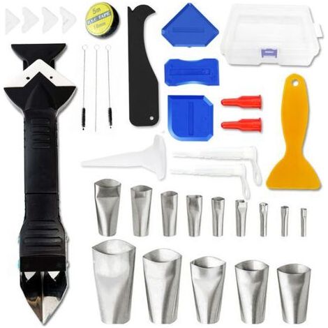 Kit d’étanchéité en silicone – 35 pièces, outils multifonctions (3-en-1) pour jointoiement fini, 14 embouts spécialisés + spatules plastiques pour angles cuisine et salle de bain (1/5)