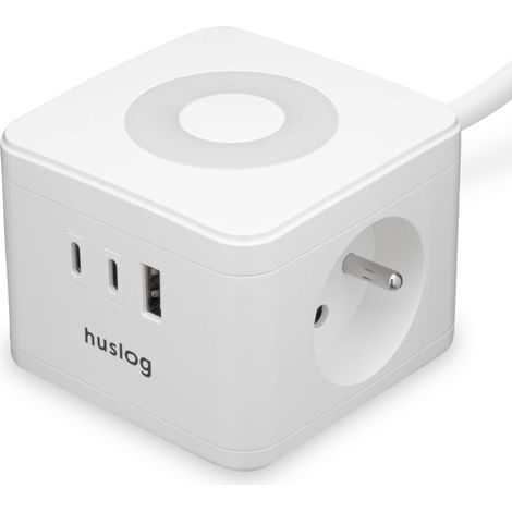 Multiprise Cube 2 Prises + 3 USB, veilleuse LED, Blanche (1/5)