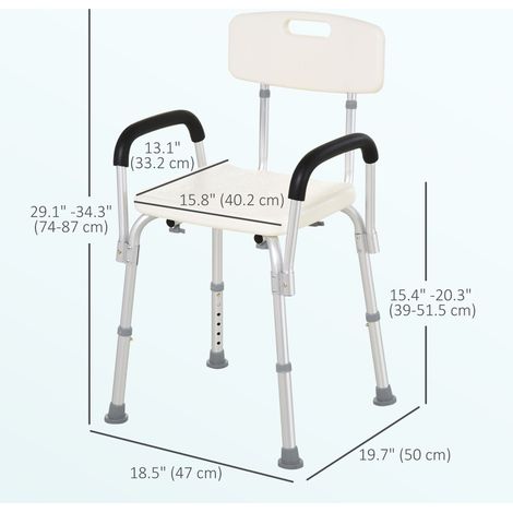 Chaise de douche médicale réglable avec dossier, banc de baignoire, siège de bain pour personnes âgées handicapées, avec accoudoirs rembourrés et antidérapants pour plus de sécurité. (1/5)
