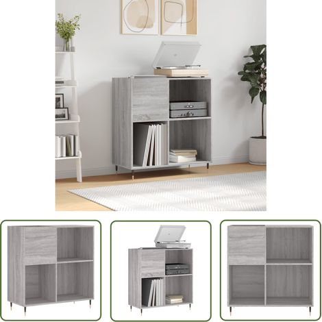 The Living Store Armoire à disques sonoma gris 84,5x38x89 cm bois d'ingénierie - Meuble À Disques - Armoire À Vinyle - Rangement Disque Vinyle - Étagère Musique - Support Tourni Table (1/5)