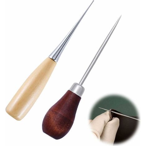 Wooden Handle Awl, Eyeless Awl, DIY Sewing Awl, Hand-Handled Punching Tools for Leatherworking, Hand Sewing, Triumph, 12 cm, 2 Pieces (1/5)