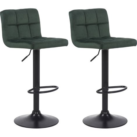 Set di 2 sgabelli da bar in velluto verde cuciture decorative base in metallo nero 100004145