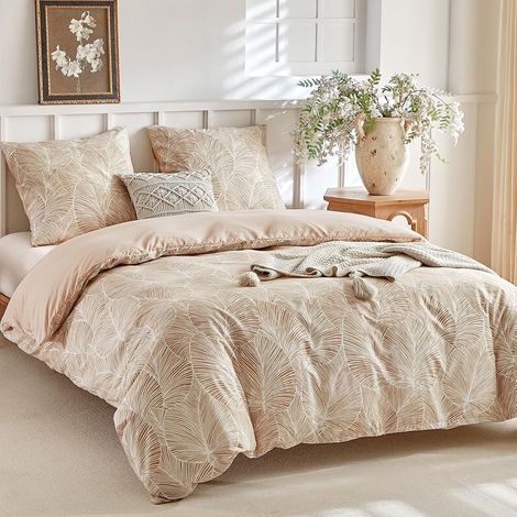 Housse de Couette 220x240 avec 2 Taies d'oreiller 65x65 cm - Motif de Feuilles Tropicales - Parure de lit 220x240 Adulte - 100% Microfibre Parure Couette avec Fermetures éclair (1/5)