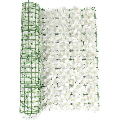 Panneaux de clôture en filet fleuri décoratif, bordure de clôture de jardin, haie artificielle, 0,5 x 3 m, blanc-AquaForge (1/5)