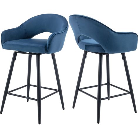 Bar Stools Set of 2 Upholstered in Velvet Counter Chairs with Hollow Backrest Swivel High Stools for Home Bar, Blue, Wahson (1/5)