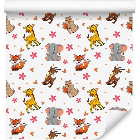 Papier peint animalier blanc et corail pour salon et chambre 50x1000 cm (1/5)
