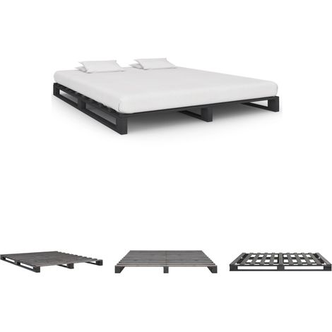 The Living Store Palettenbett Grau Massivholz Kiefer 180×200 cm - Betten & Bettgestelle (1/5)