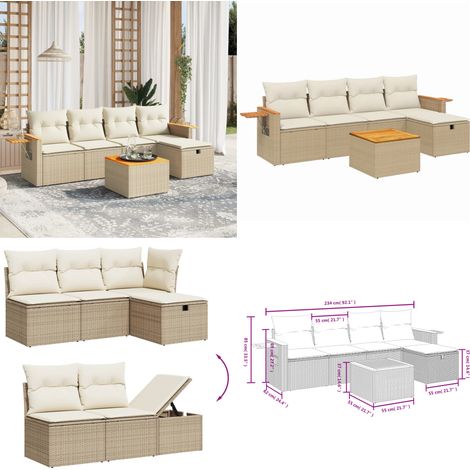 Salon de jardin avec coussins 6 pcs beige résine tressée - Ensemble Salon De Jardin - Mobilier Extérieur - Canapé Jardin - Chaise Lounge - Set Jardin - Home & Living (1/5)