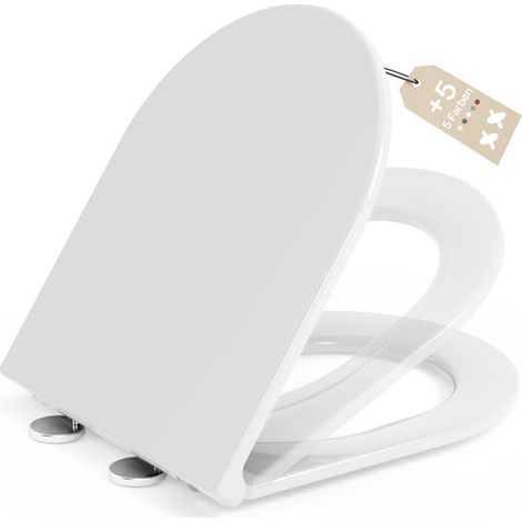 AquaWise Abattant WC Forme D 46 cm - Fixation Par le Haut Ultra-Rapide - Frein de Chute Soft-Close - Résine Urée (Duroplast) Antibactérienne - Blanc