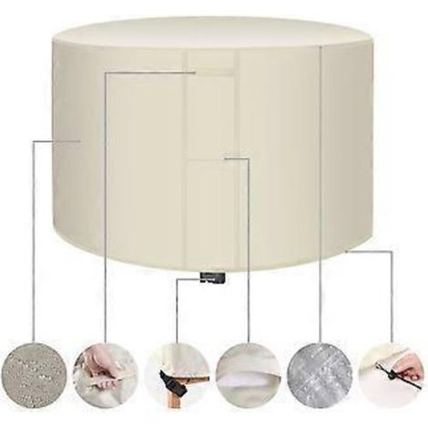 Housse de protection ronde imperméable en tissu Oxford 420D pour mobilier de jardin (table et chaises), beige (120 x 75 cm) (1/4)