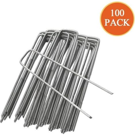 100 Piquets de Jardin, Piquets de Sol en Acier Galvanisé de 15 cm, Support de Paillis Résistant aux Mauvaises Herbes (1/4)