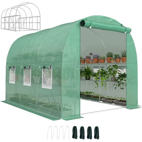 Outsunny Walk-in Greenhouse with Shelves, Green House with Mesh Windows (1/5)
