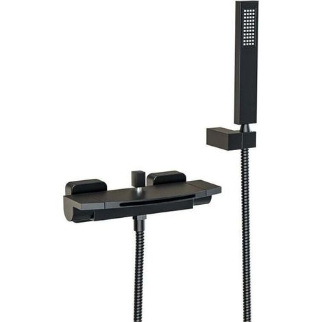 Robinet de Baignoire Cascade Thermostatique avec Douchette Robinet mitigeur Laiton Robinet Douche Montage Muralavec Douche Chaud Et Froid Noir (1/4)