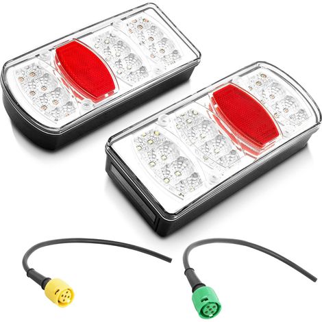 Kit Feu Arrière Remorque 12/24V LED 7Function Kit Éclairage Remorque avec 2pcs 30cm Câble de Prise 5broches,Convient pour RV Camions Voiture Feux Arrière (1/5)