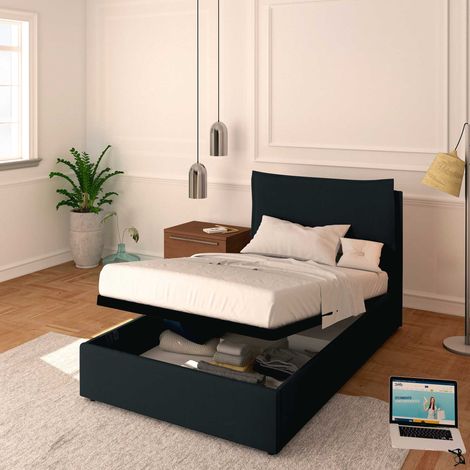Baldiflex Letto Contenitore Piazza e mezzo 120x190 Licia in Tessuto con Rete a Doghe colore Nero Black (1/5)