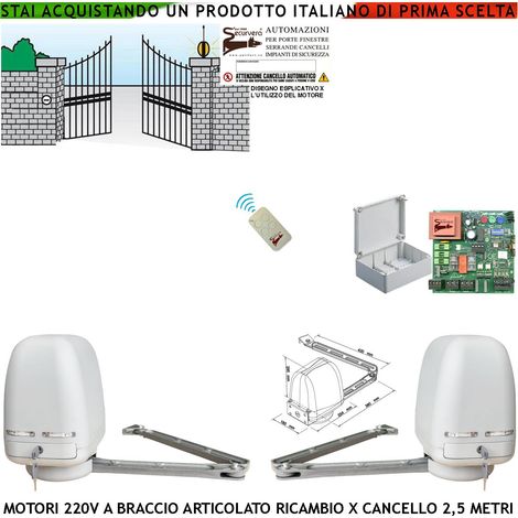 Cancello Elettrico 5 Metri 2 Ante da 0,5 a 2,5 Metri Motori Braccio Articolato 220 V Spinta 250 NM Con Accessori Ricambio Automatismo Centrale Radiocomando (1/4)