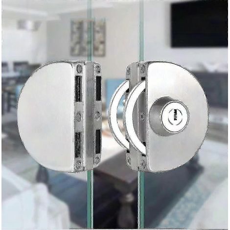 Verrou de porte vitrée sans perçage en acier inoxydable, serrure centrale pour double porte coulissante, modèle porte en verre, porte coulissante à double vantail, quincaillerie de sécurité (1/4)