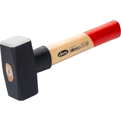 Massette 1500 g, manche en bois d'hickory avec protection contre les chocs en caoutchouc, longueur 280 mm, marteau lourd pour des coups puissants et un travail précis (1/5)