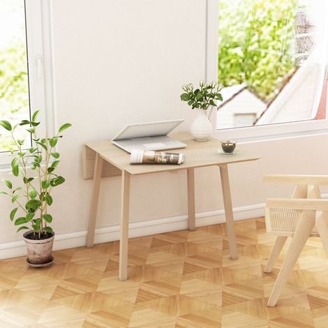 Klappbarer Küchentisch, klappbarer Esstisch mit ausklappbarer Tischplatte, aus Holz, für 2 bis 4 Personen, Naturholz