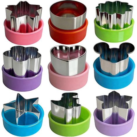 Ensemble 9 mini emporte-pièces 38 cm enfants acier inoxydable formes amusantes : cœur étoile cercle fleur pour petits sandwichs (1/5)