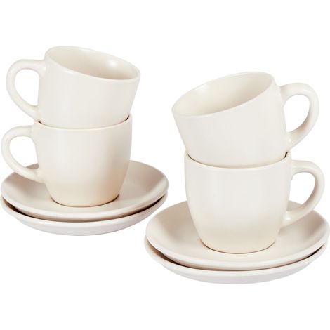 Conjunto de 4 tazas con platillos para té café de gres caolín artesanal acabado esmalte reactivo blanco Caraway (1/5)