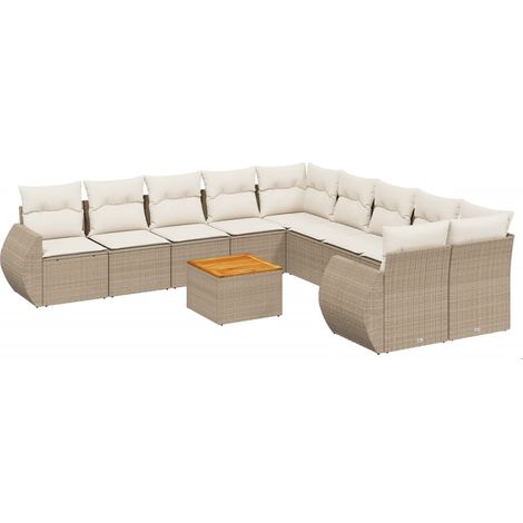 Set Divani da Giardino 11 pz con Cuscini Beige in Polyrattan vidaXL (1/3)