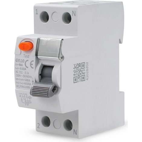 Disjoncteur Différentiel 30mA, Disjoncteur à courant résiduel GYL10 RCCB Protection contre les fuites 30mA 2P 40A AC 230V (1/5)