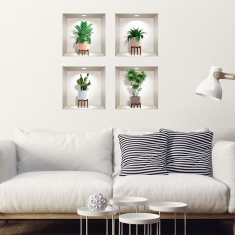 Stickers 3D plantes et vases scandinaves 60 x 60 cm (1/4)
