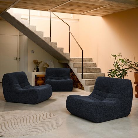 Chauffeuse tissu effet alpaca 3 places. bleu nuit. style contemporain. L 91 x P 105 x H 72cm (1/5)