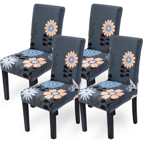 Housse de Chaise, Housse de Chaise Salle à Manger Extensible 4 Pièces, Amovible Lavable Décoration Housse pour Chaise Chai (1/4)